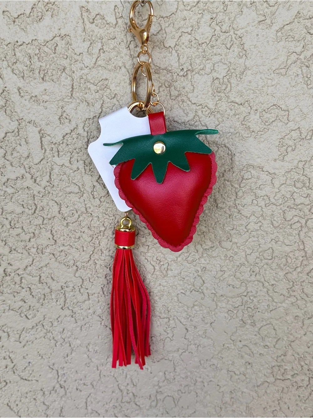 Studded Strawberry Tassel Keychain - Red & Green
